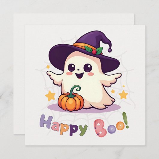 Happy Boo Schattige Ghost Flat Kaart (Voorkant / Achterkant)
