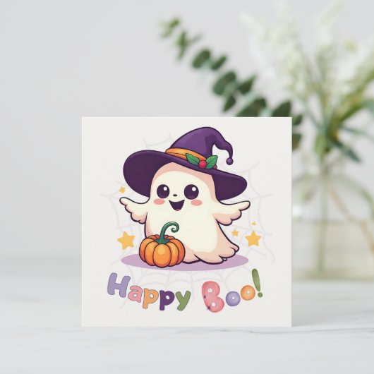 Happy Boo Schattige Ghost Flat Kaart (Staand voorkant)