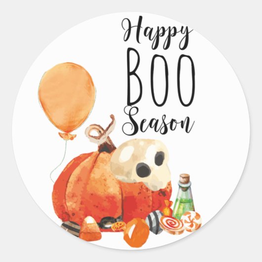 Happy Boo Season Waterverf Pumpkin Ronde Sticker (Voorkant)