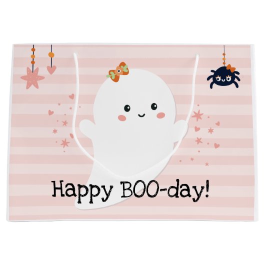 Happy BOOday Kawaii Ghost Pink Halloween Groot Cadeauzakje (Voorkant)