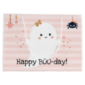 Happy BOOday Kawaii Ghost Pink Halloween Groot Cadeauzakje (Achterkant)