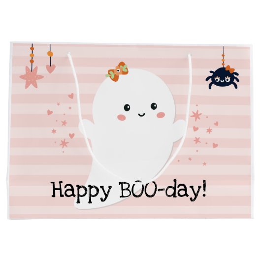 Happy BOOday Kawaii Ghost Pink Halloween Groot Cadeauzakje (Achterkant)