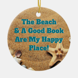 Happy Book Reading Beach Bookworm Bibliophile Keramisch Ornament