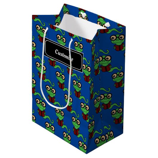 Happy Bookworm Blauwgroen Medium Cadeauzakje (Voorkant Gekanteld)