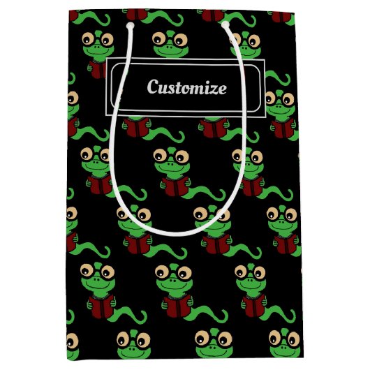 Happy Bookworm Zwart Medium Cadeauzakje (Voorkant)