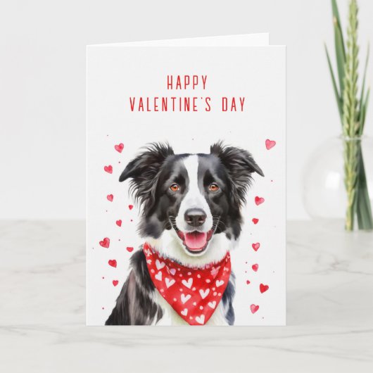 Happy Border Collie Lees Hart Bandana Valentijn Feestdagen Kaart (Voorkant)