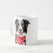 Happy Border Collie Red Heart Bandana Koffiemok (Voorkant links)