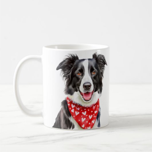 Happy Border Collie Red Heart Bandana Koffiemok (Links)