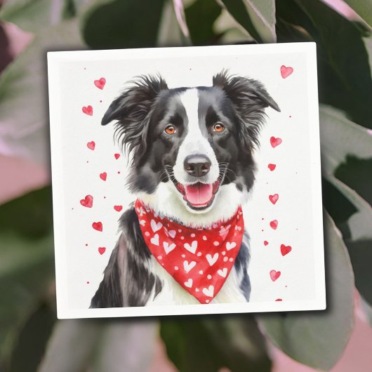 Happy Border Collie Red Heart Bandana Servet