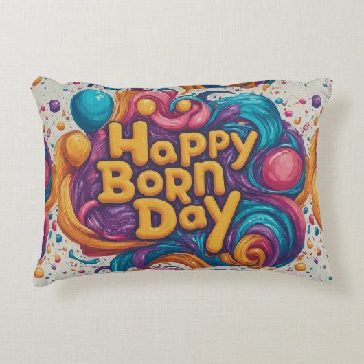 Happy Born Day Cake Accent Kussen (Voorkant)