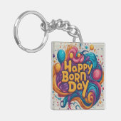 Happy Born Day Square Sleutelhanger (Voorkant Links)