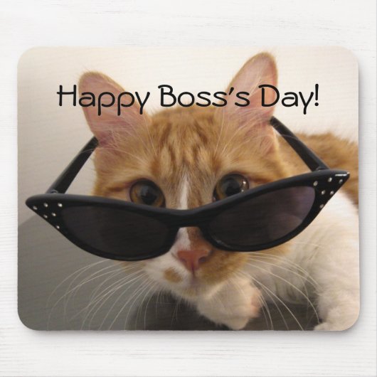 Happy Boss Day - Cool Cat in Sunglazen Mousepad Muismat (Voorkant)