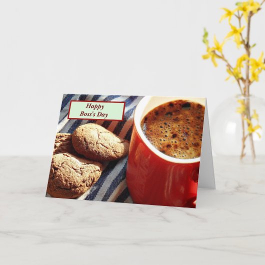 Happy Boss Day met koffie en koekjes Kaart (Gele Bloem)