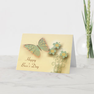 Happy Boss Day met vlinders en bloemen Kaart