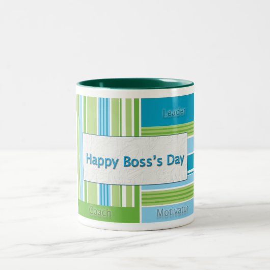 Happy Boss Day Stripes Tweekleurige Koffiemok (Center)
