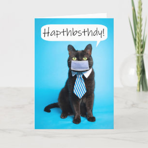 Happy Boss's Day Cat Talking Through Face Mask Feestdagen Kaart