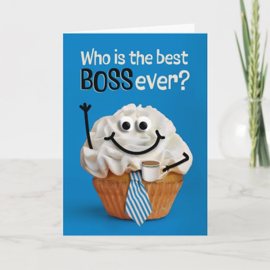 Happy Boss's Day Cupcake in stropdas met koffie Feestdagen Kaart (Voorkant)
