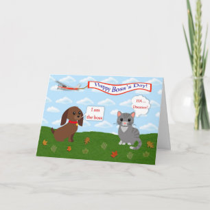 Happy Boss's Day met banner voor kat, hond en vlie Kaart