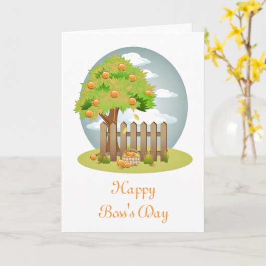 Happy Boss's Day met fruitboom aangepaste tekst Kaart (Gele Bloem)