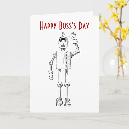 Happy Boss's Day met robot en aangepaste tekst Kaart (Gele Bloem)