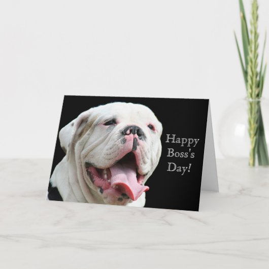 Happy Boss's Day White Bulldog wenskaart Kaart (Voorkant)