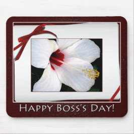 Happy Boss's Day Witte Hibiscus Bloemen Muismat