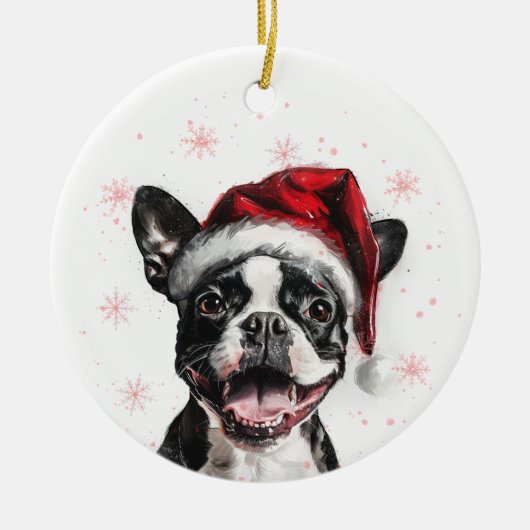 Happy Boston Terrier Dog Christmas Personalized Keramisch Ornament (Voorkant)
