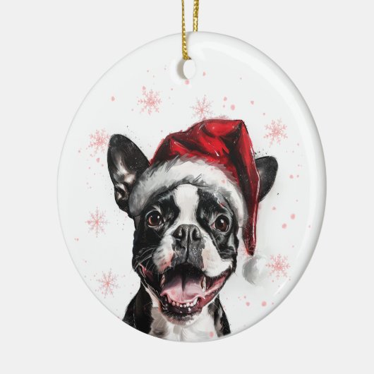 Happy Boston Terrier Dog Christmas Personalized Keramisch Ornament (Links)