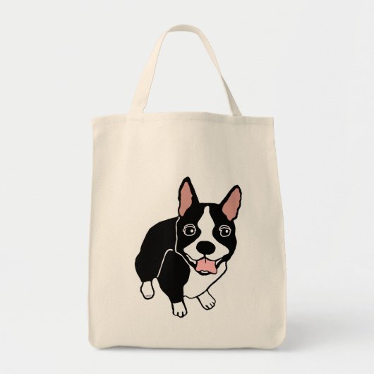 Happy Boston Terrier Grocery Tas (Voorkant)