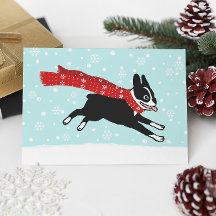 Happy Boston Terrier Winter Snow Kerstmis