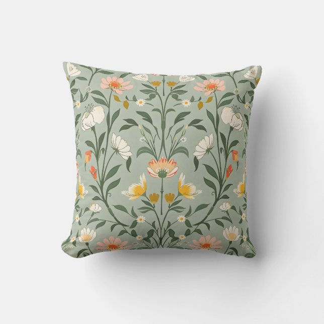 Happy Botanical Floral Flower Spring Pattern. Kussen (Voorkant)