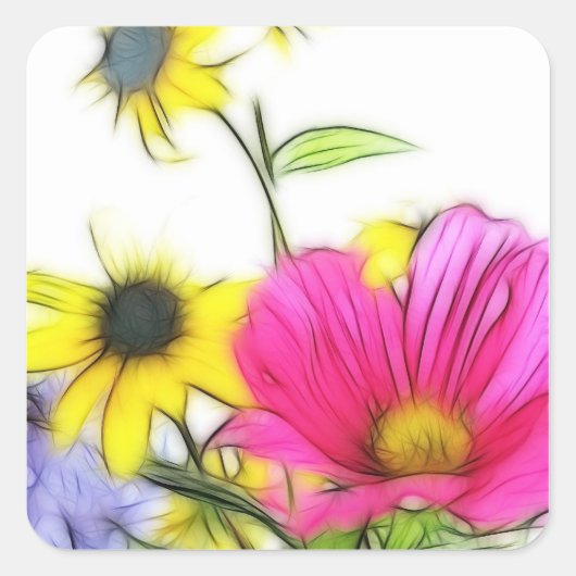 Happy Bouquet van Flowers Vierkante Sticker (Voorkant)