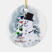 Happy Bowlidays Snowman Keramisch Ornament (Voorkant)