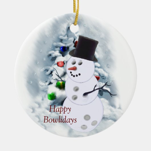 Happy Bowlidays Snowman Keramisch Ornament (Voorkant)