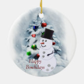Happy Bowlidays Snowman Keramisch Ornament (Achterkant)
