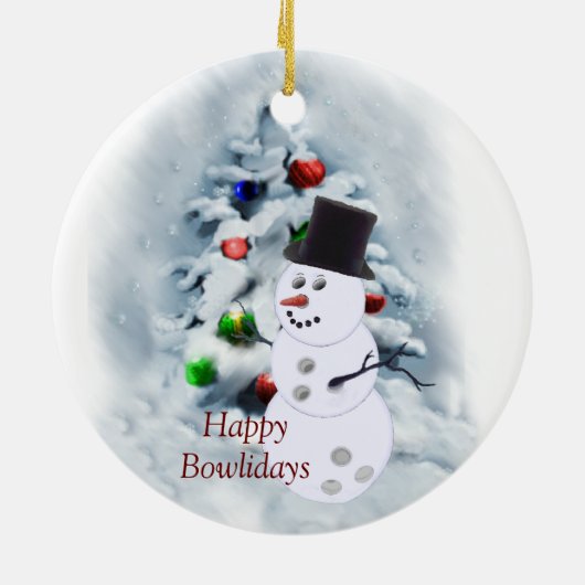 Happy Bowlidays Snowman Keramisch Ornament (Achterkant)
