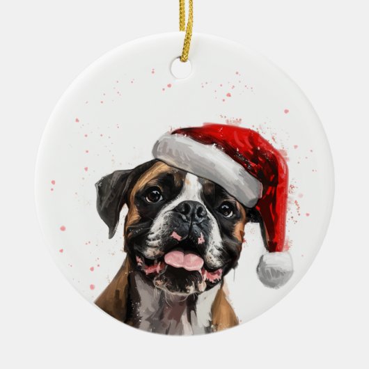 Happy Boxer Dog Christmas Personalized Keramisch Ornament (Voorkant)