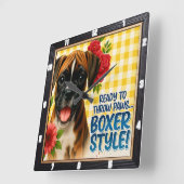 Happy Boxer Puppy Bloemen Vierkante Klok (Hoek)