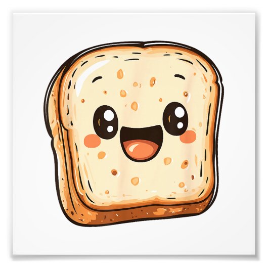 Happy Bread Slice Cartoon Smiling Toast Foto Afdruk (Voorkant)