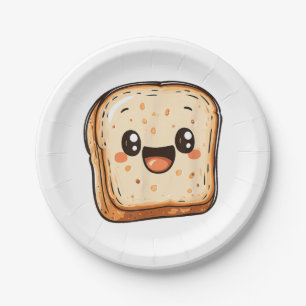 Happy Bread Slice Cartoon Smiling Toast Papieren Bordje