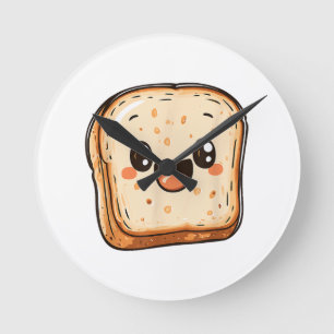 Happy Bread Slice Cartoon Smiling Toast Ronde Klok