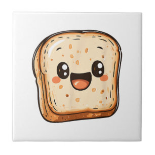 Happy Bread Slice Cartoon Smiling Toast Tegeltje