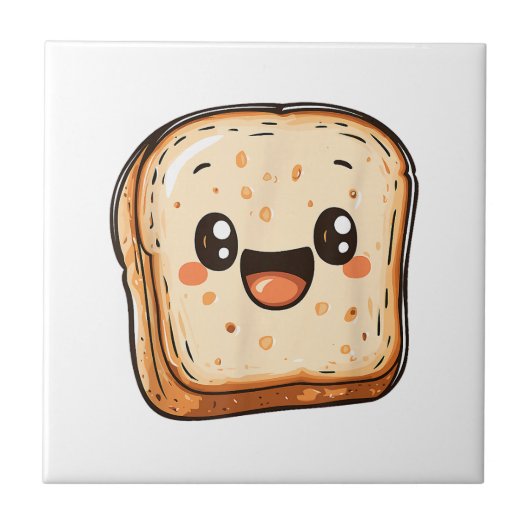 Happy Bread Slice Cartoon Smiling Toast Tegeltje (Voorkant)