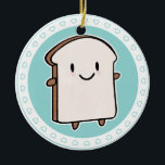 Happy Bread Slice Keramisch Ornament<br><div class="desc">Een kawaii-stuk wit brood in waterverven op een gevlekt bord.</div>