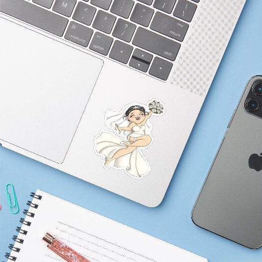Happy Bride 11 Sticker (Laptop met iPhone)