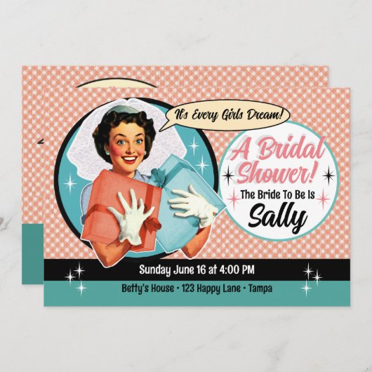 Happy Bride Douche uitnodiging - Roze (Voorkant / Achterkant)