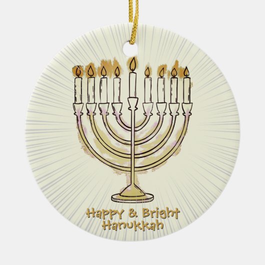 Happy & Bright Chanoeka Mooi Keramisch Ornament (Voorkant)