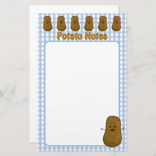 Happy Brown Aardappel Blue Gingham Briefpapier (Voorkant / Achterkant)