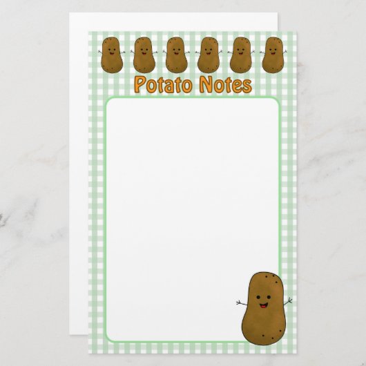 Happy Brown Aardappel Green Gingham Briefpapier (Voorkant / Achterkant)