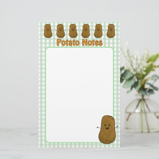 Happy Brown Aardappel Green Gingham Briefpapier (Staand voorkant)